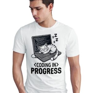 Home coding in progress t shirt, cat programmer, funny coder tee, software engineer gift, developer shirt, sleeping geeky