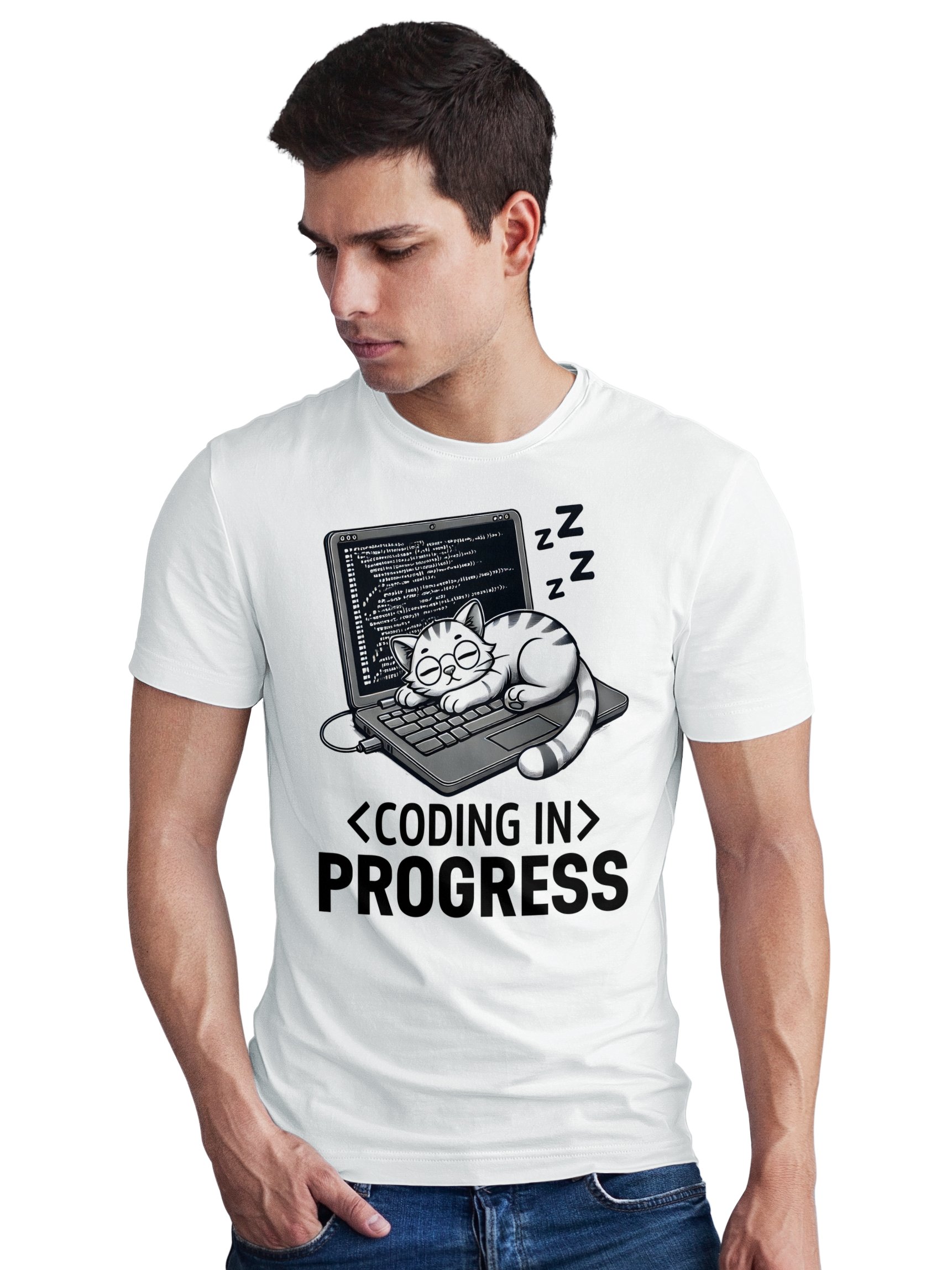 coding in progress t shirt, cat programmer, funny coder tee, software engineer gift, developer shirt, sleeping geeky coding in progress t shirt, cat programmer, funny coder tee, software engineer gift, developer shirt, sleeping geeky