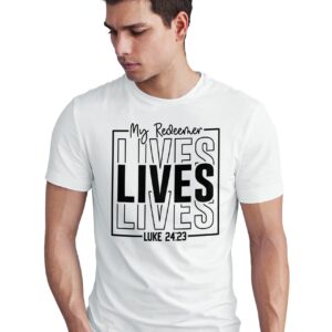 Home my redeemer lives t shirt, religious shirt, christian tee, luke 24 23 scripture, jesus christ easter gift unisex