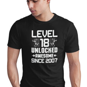 Home level 18 unlocked t shirt, gamer birthday shirt, awesome since 2007 tee, video game lover, 18th gift, trending
