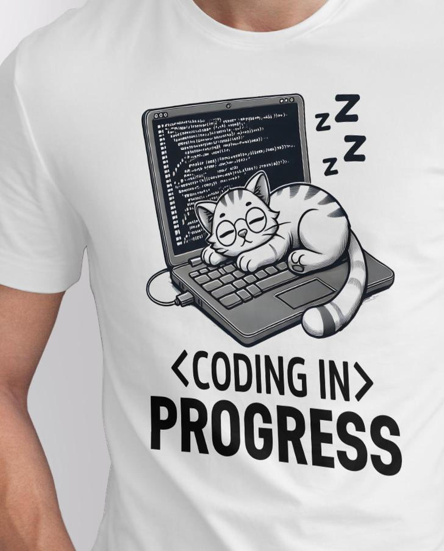 coding in progress t shirt, cat programmer, funny coder tee, software engineer gift, developer shirt, sleeping geeky coding in progress t shirt, cat programmer, funny coder tee, software engineer gift, developer shirt, sleeping geeky