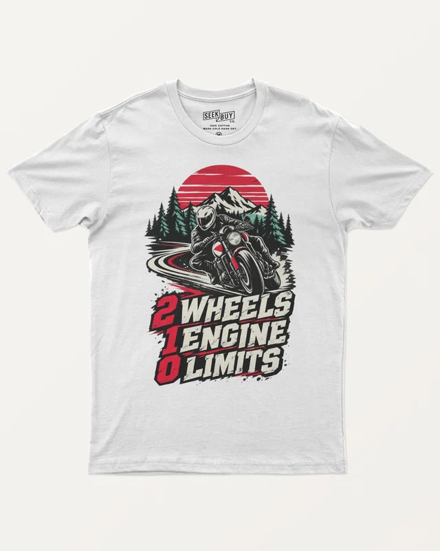 Two Wheels One Engine Zero Limits Regular T-Shirt in White — front