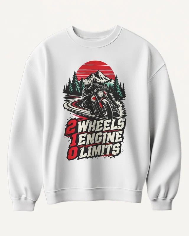 Two Wheels One Engine Zero Limits Sweatshirt in White — front