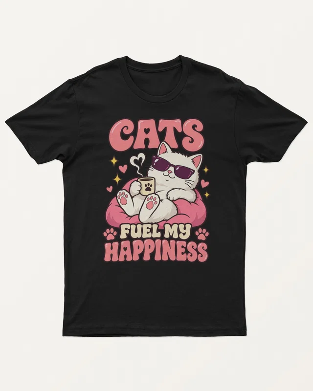 Cats Fuel My Happiness Regular T-Shirt in Black — front