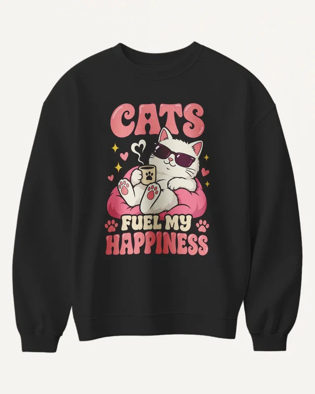 Cats Fuel My Happiness Sweatshirt in Black — front