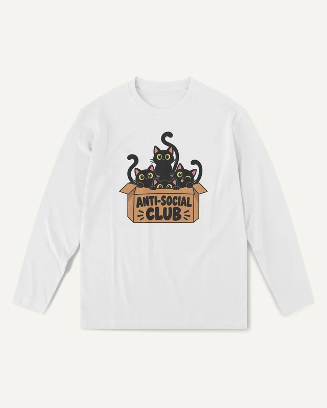 Anti-Social Cat Club Long-Sleeve T-Shirt in White — front