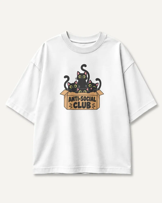Anti-Social Cat Club Oversized T-Shirt in White — front