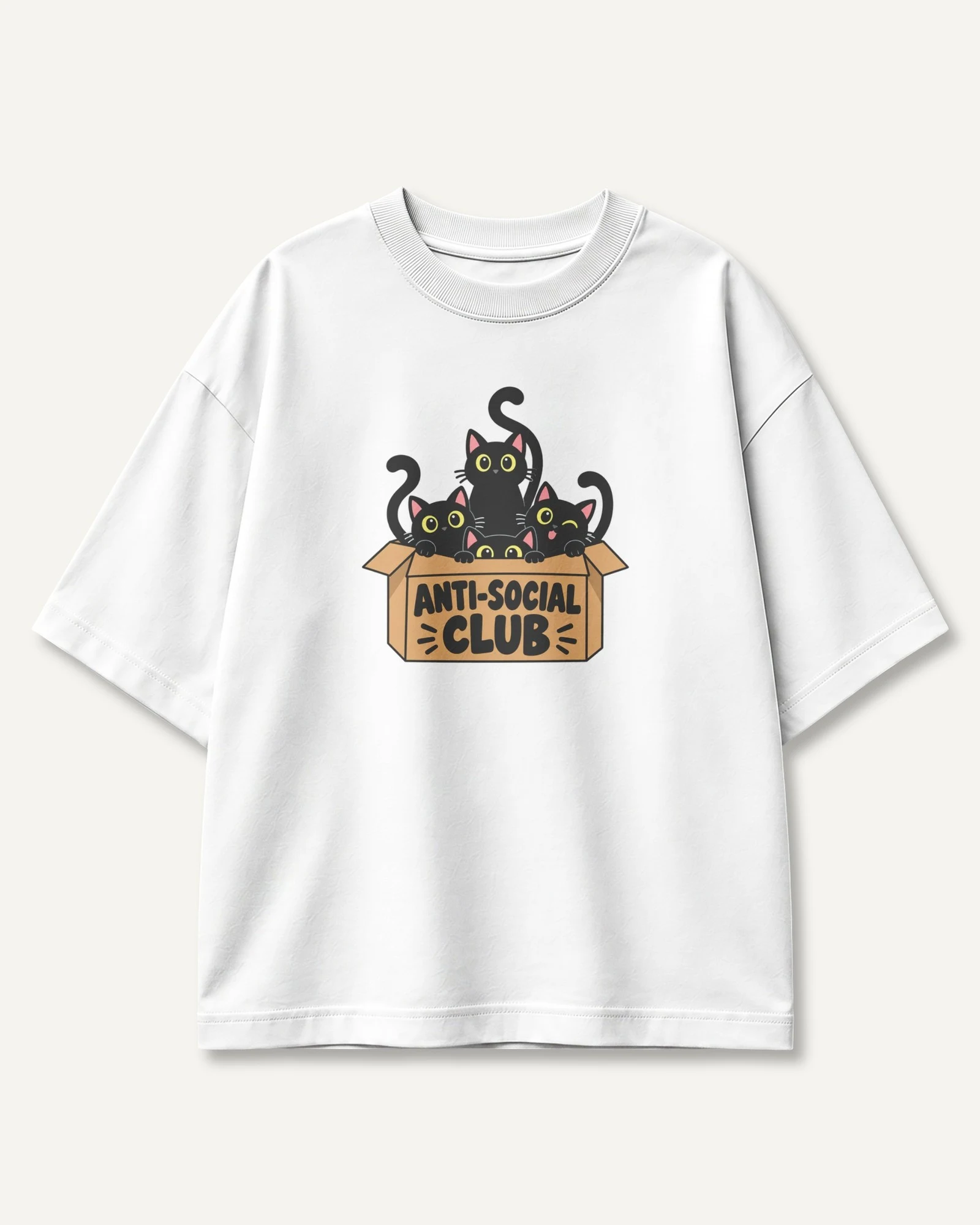 Anti-Social Cat Club Oversized T-Shirt in White — front Anti-Social Cat Club Oversized T-Shirt in White — front