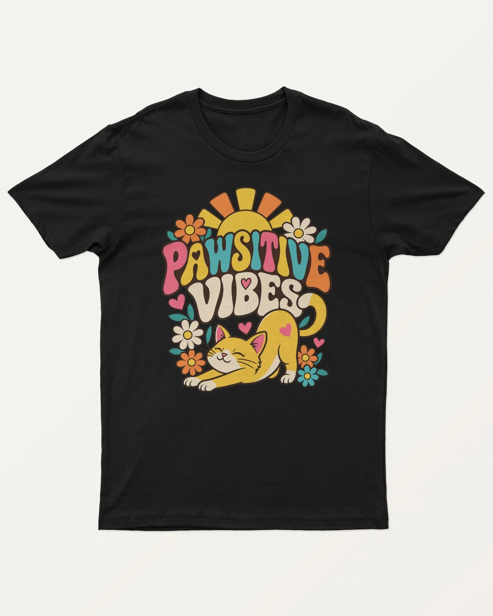 Pawsitive Vibes Regular T-Shirt in Black — front Pawsitive Vibes Regular T-Shirt in Black — front