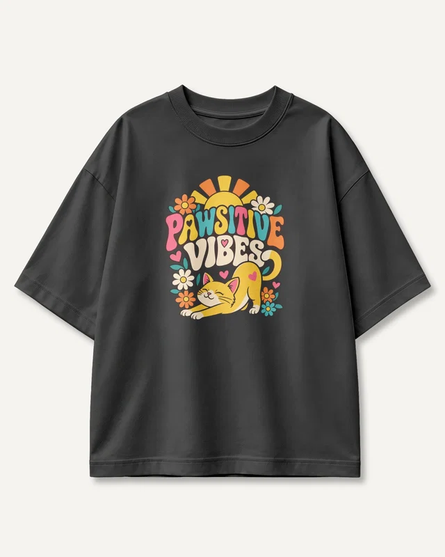 Pawsitive Vibes Oversized T-Shirt in Black — front