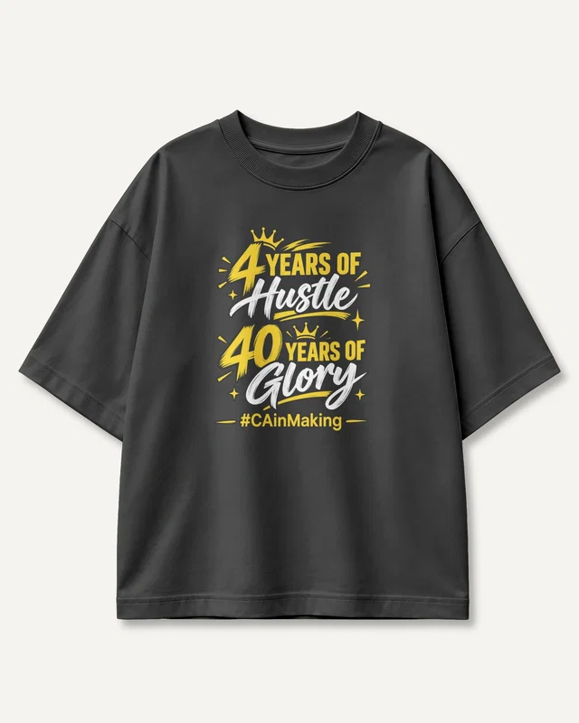 Four Years of Hustle Forty Years of Glory Oversized T-Shirt in Black — front
