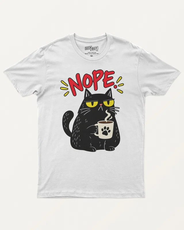 Nope Cat Regular T-Shirt in White — front