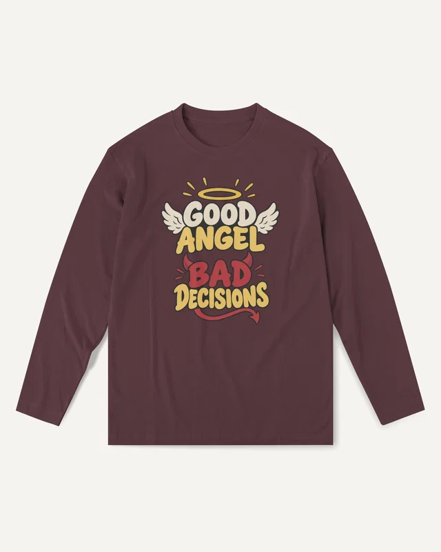 Good Angel Bad Decisions Long-Sleeve T-Shirt in Maroon — front