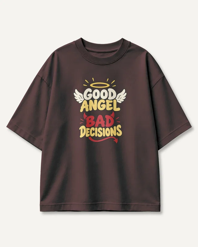 Good Angel Bad Decisions Oversized T-Shirt in Maroon — front
