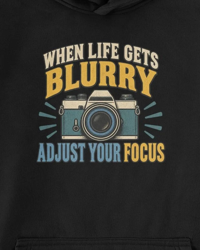 Adjust Your Focus Graphic Hoodie in Black — cropped design detail
