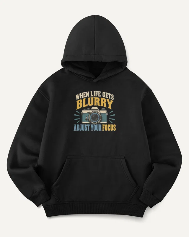 Adjust Your Focus Graphic Hoodie in Black — front
