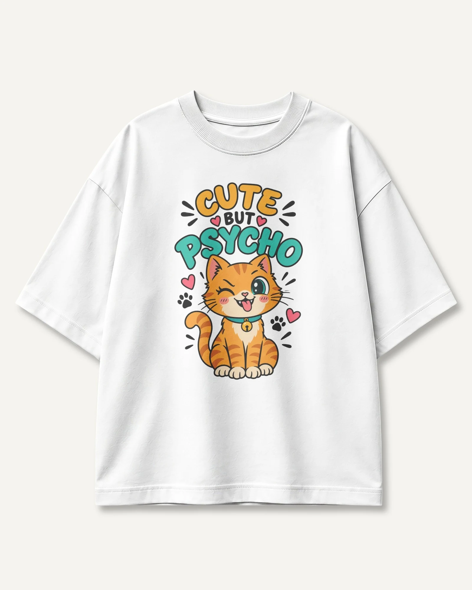 Cute but Psycho Oversized T-Shirt in White — front Cute but Psycho Oversized T-Shirt in White — front