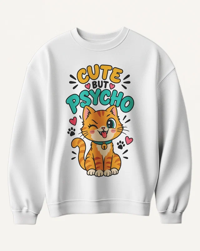 Cute but Psycho Sweatshirt in White — front