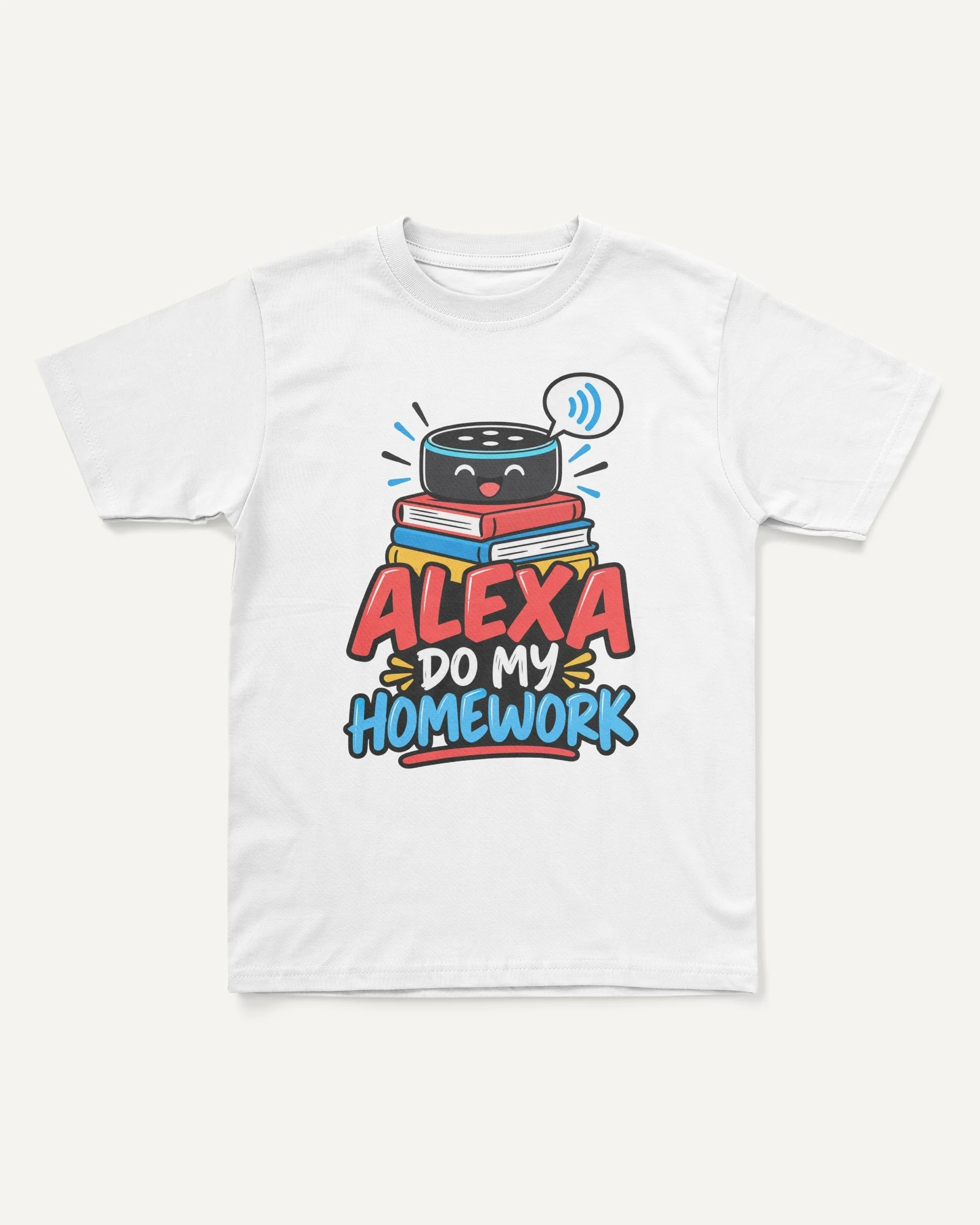 Alexa Do My Homework Kids’ T-Shirt White front Alexa Do My Homework Kids’ T-Shirt in White — front