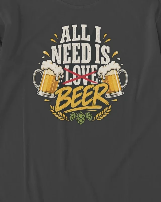All I Need Is Beer Long-Sleeve T-Shirt in Black — design detail