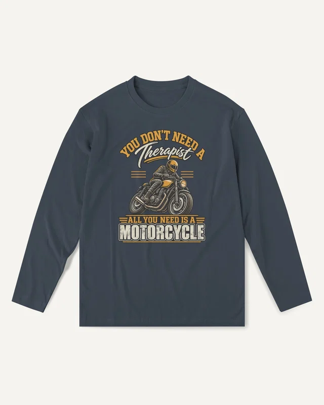 All You Need Is a Motorcycle Long-Sleeve T-Shirt in Navy Blue — front