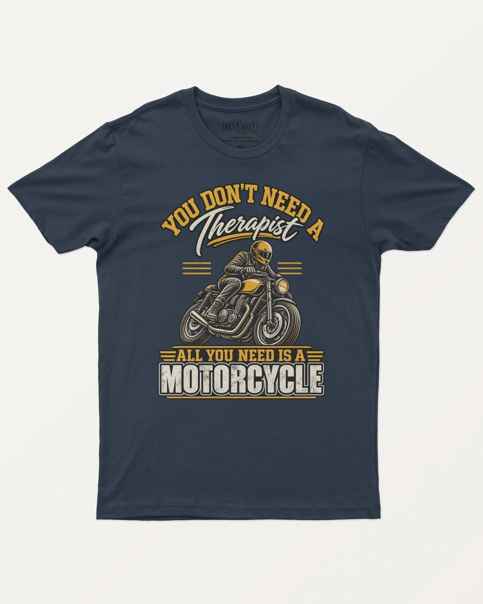 All You Need Is a Motorcycle Regular T-Shirt in Navy Blue — front All You Need Is a Motorcycle Regular T-Shirt in Navy Blue — front