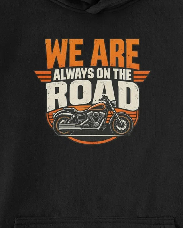Always on the Road Graphic Hoodie in Black — cropped design detail