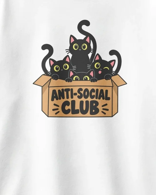 Anti-Social Cat Club Oversized T-Shirt in White — design detail