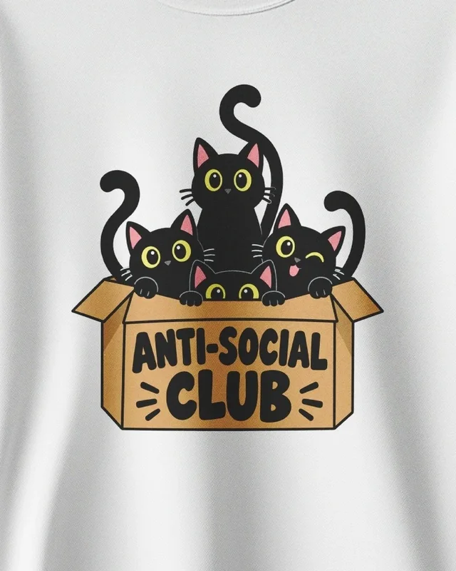 Anti-Social Cat Club Sweatshirt in White — design detail