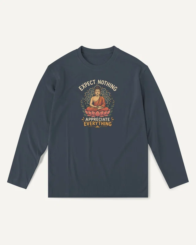 Expect Nothing Appreciate Everything Long-Sleeve T-Shirt in Navy Blue — front