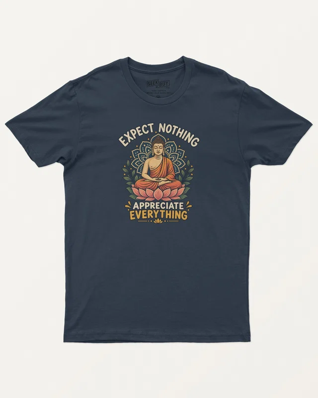Expect Nothing Appreciate Everything Regular T-Shirt in Navy Blue — front