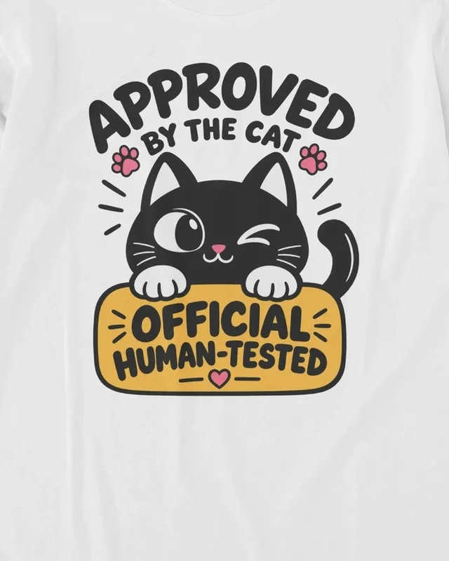Approved by the Cat Long-Sleeve T-Shirt in White — design detail