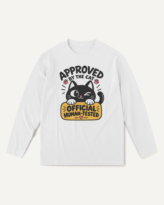 Approved by the Cat Long-Sleeve T-Shirt in White — front