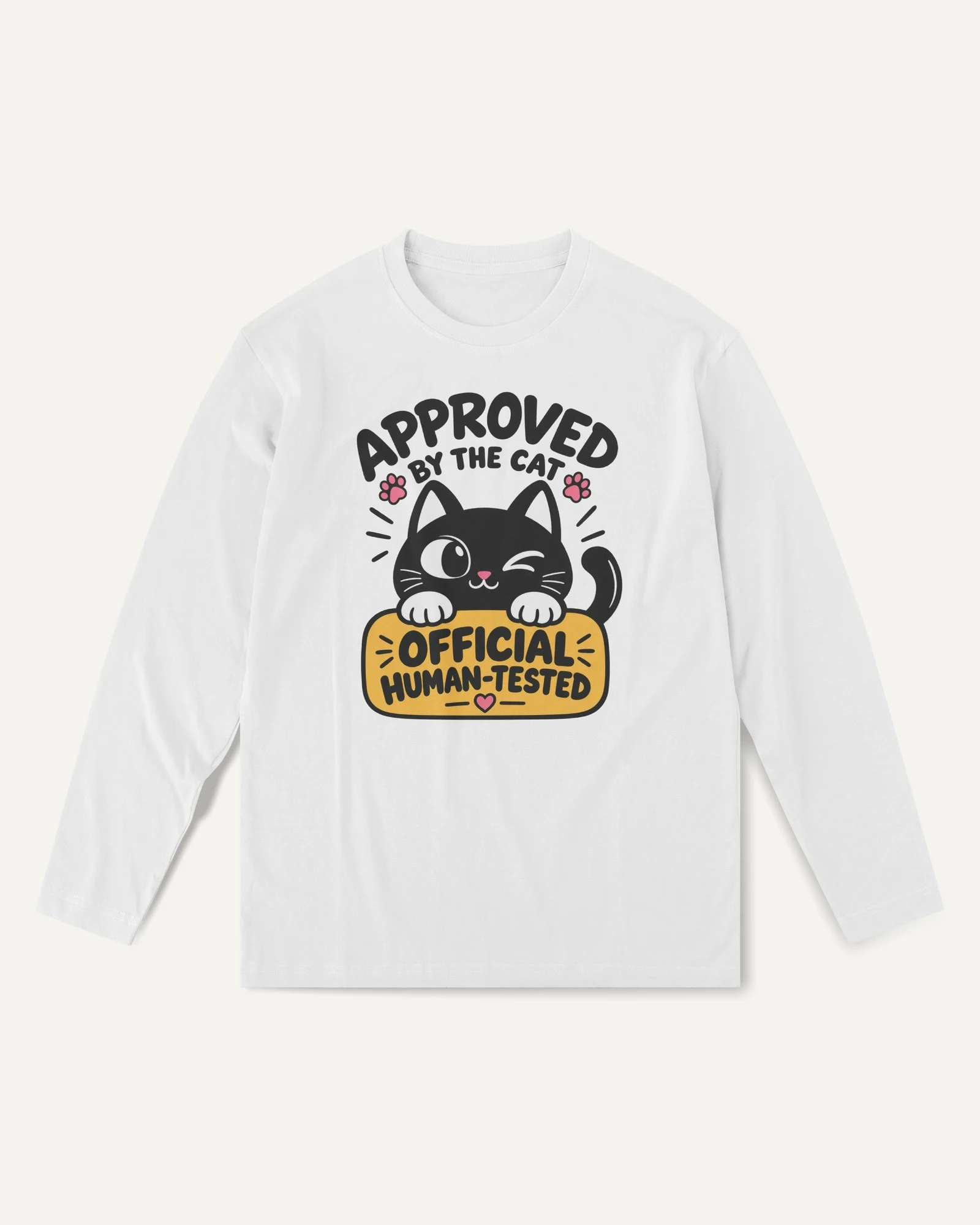 Approved by the Cat Long-Sleeve T-Shirt in White — front Approved by the Cat Long-Sleeve T-Shirt in White — front