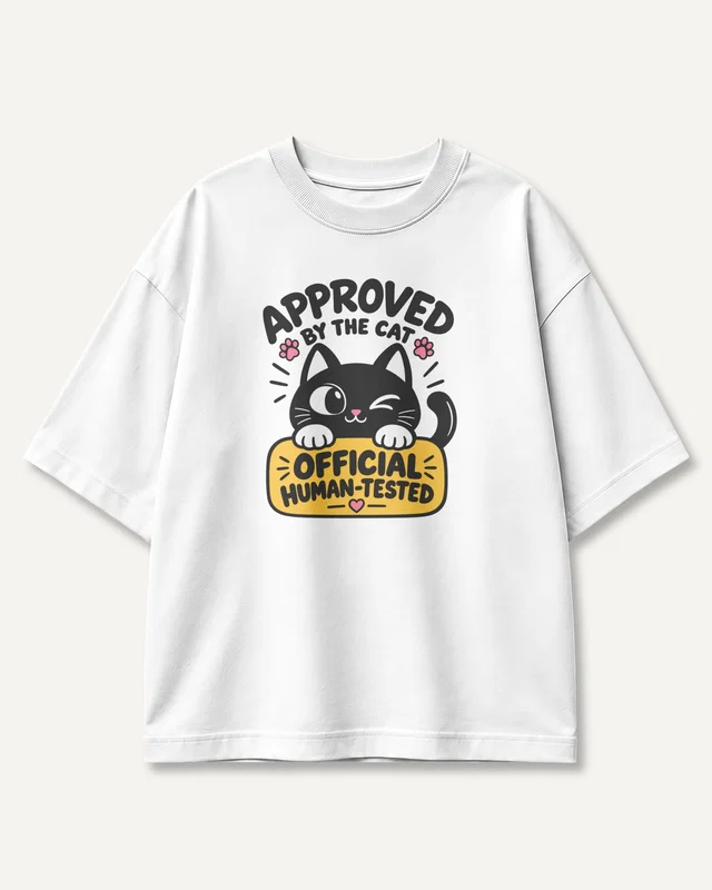 Approved by the Cat Oversized T-Shirt in White — front