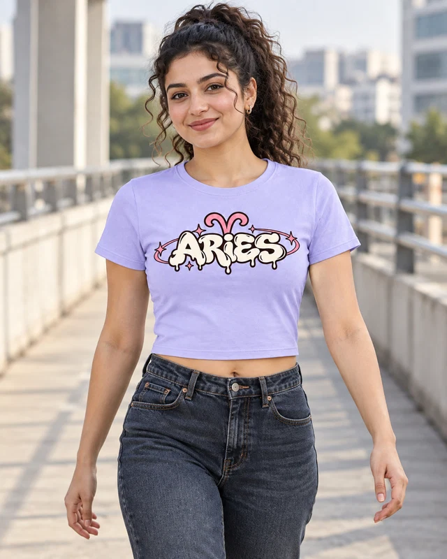 Aries Graphic Crop Top in Lavender — model view 1