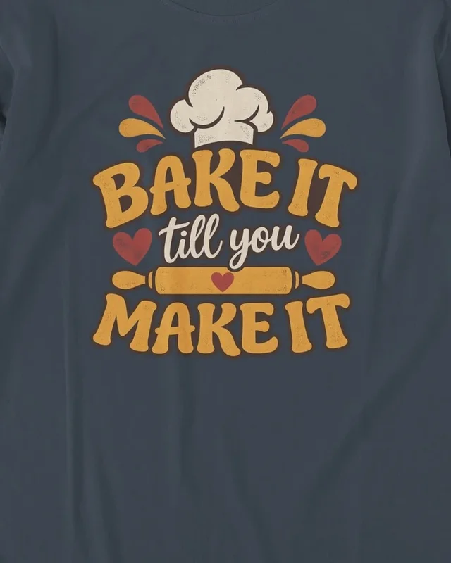 Bake It Till You Make It Long-Sleeve T-Shirt in Navy Blue — design detail