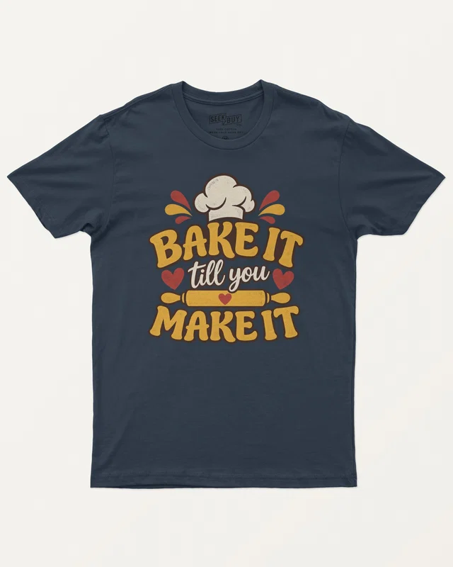 Bake It Till You Make It Regular T-Shirt in Navy Blue — front
