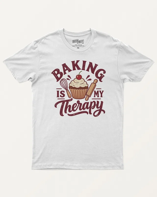 Baking Is My Therapy Regular T-Shirt in White — front