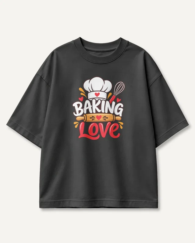 Baking Love Oversized T-Shirt in Black — front