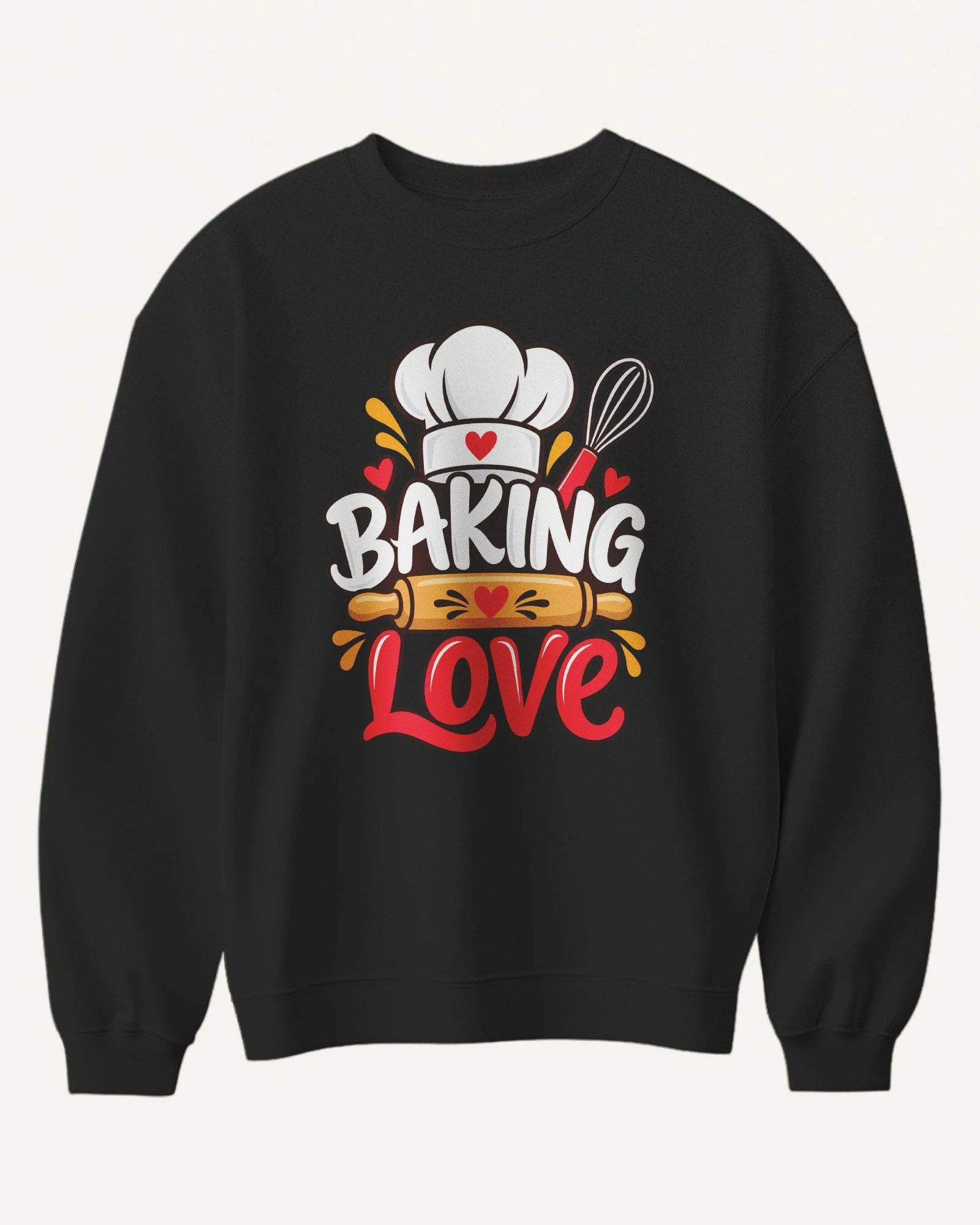 Baking Love Sweatshirt in Black — front Baking Love Sweatshirt in Black — front