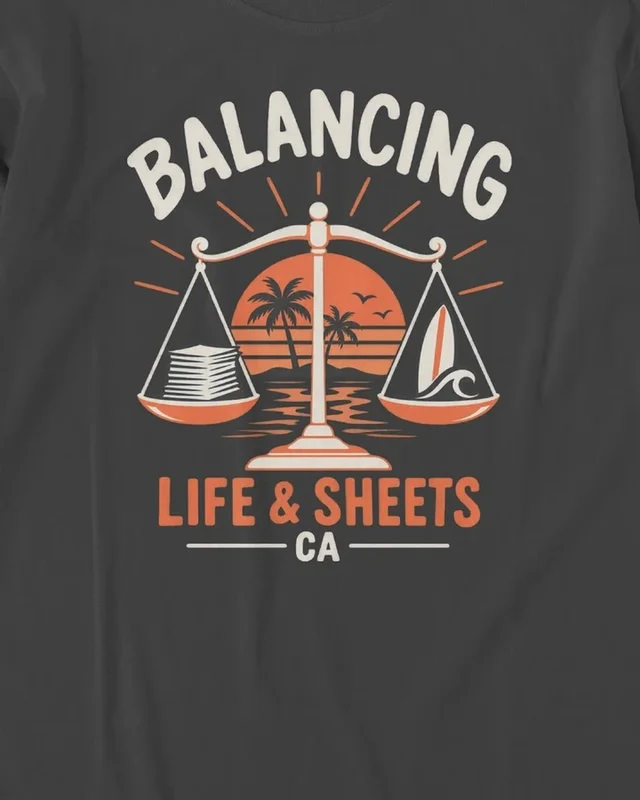 Balancing Life and Sheets Long-Sleeve T-Shirt in Black — design detail