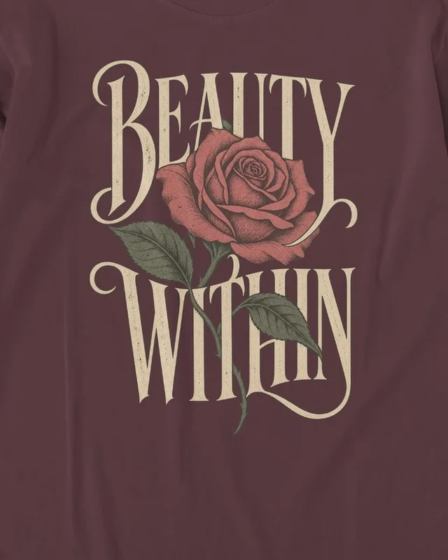 Beauty Within Long-Sleeve T-Shirt in Maroon — design detail