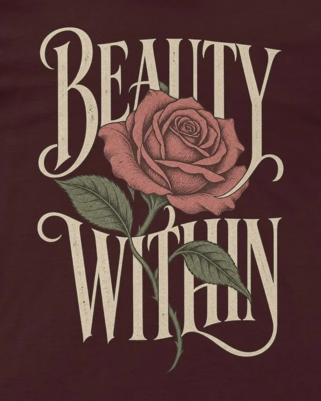 Beauty Within Regular T-Shirt in Maroon — design detail