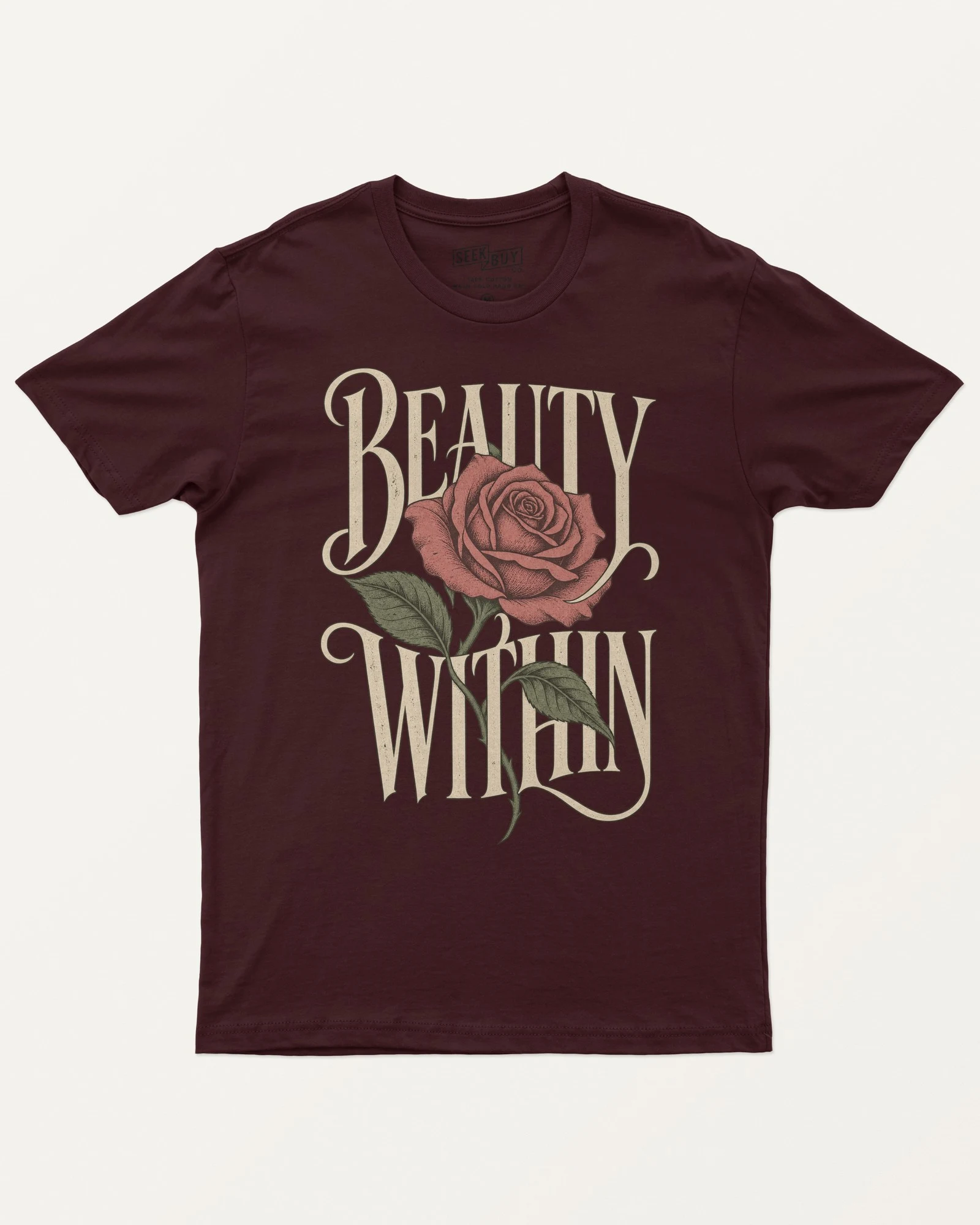 Beauty Within Regular T-Shirt in Maroon — front Beauty Within Regular T-Shirt in Maroon — front