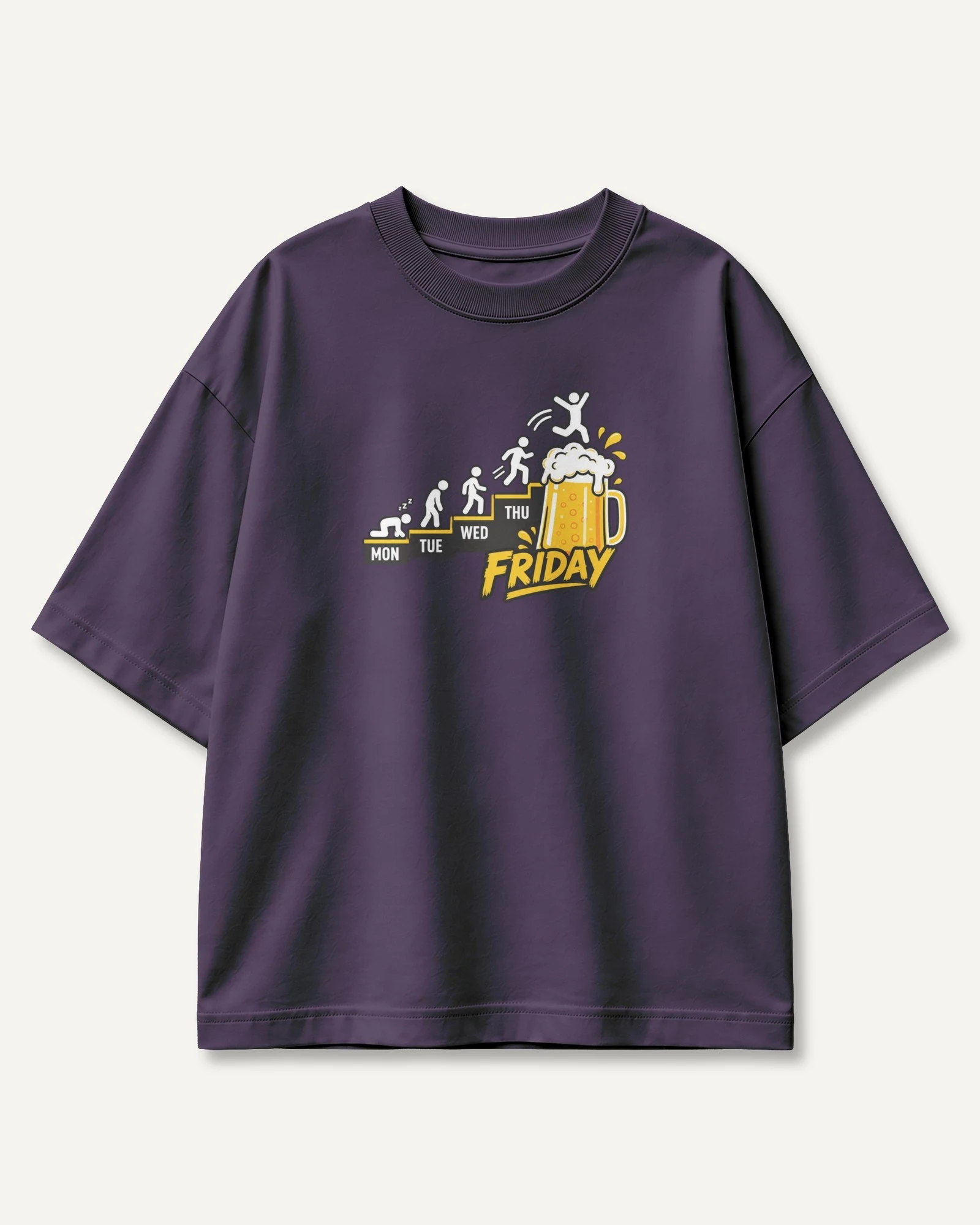 Friday Beer Evolution Oversized T-Shirt in Purple — front Friday Beer Evolution Oversized T-Shirt in Purple — front