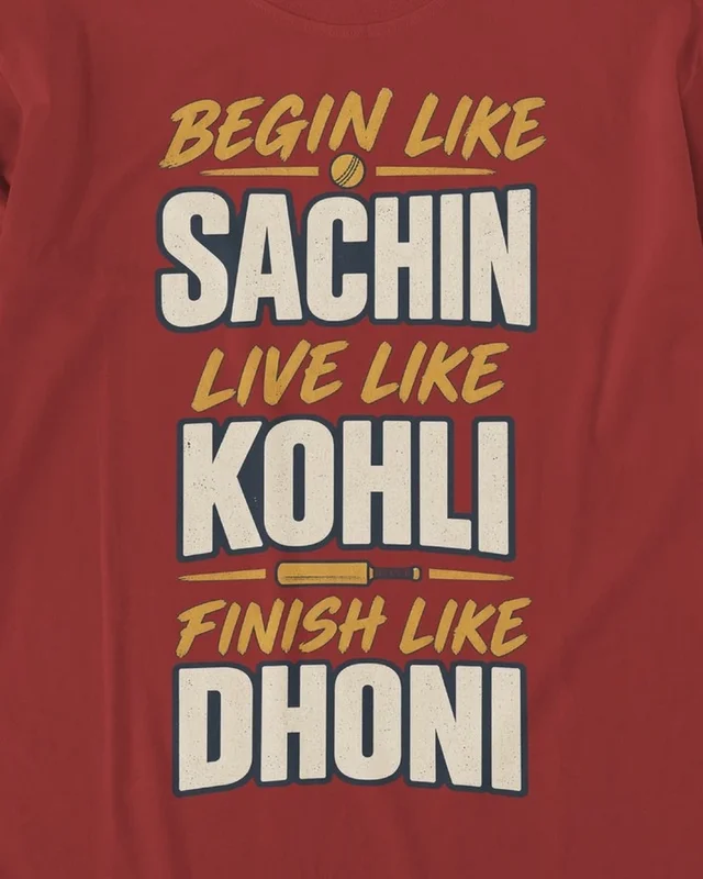 Begin Like Sachin Finish Like Dhoni Long-Sleeve T-Shirt in Red — design detail