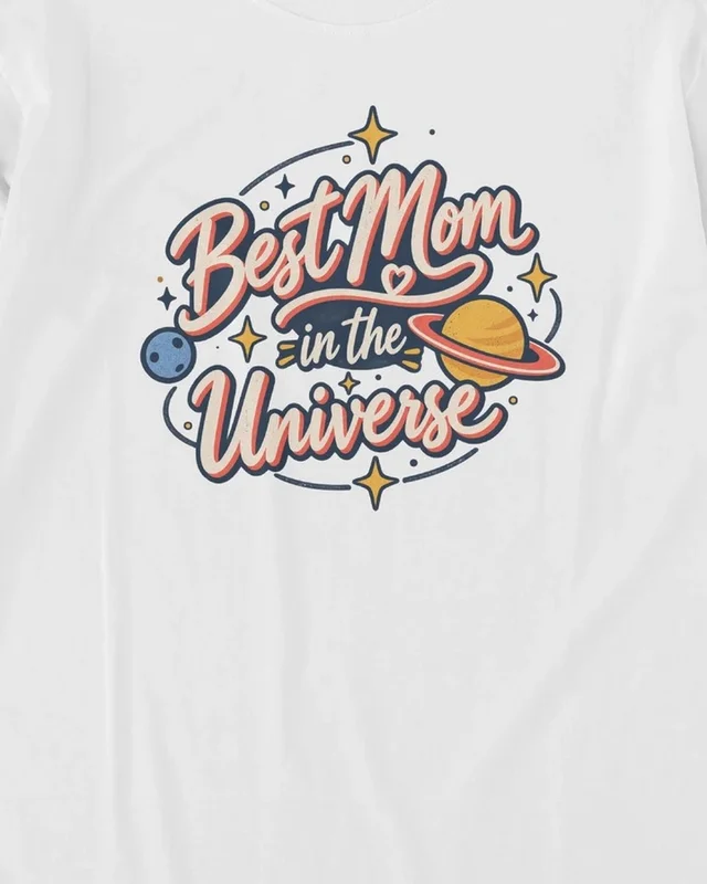 Best Mom in the Universe Long-Sleeve T-Shirt in White — design detail