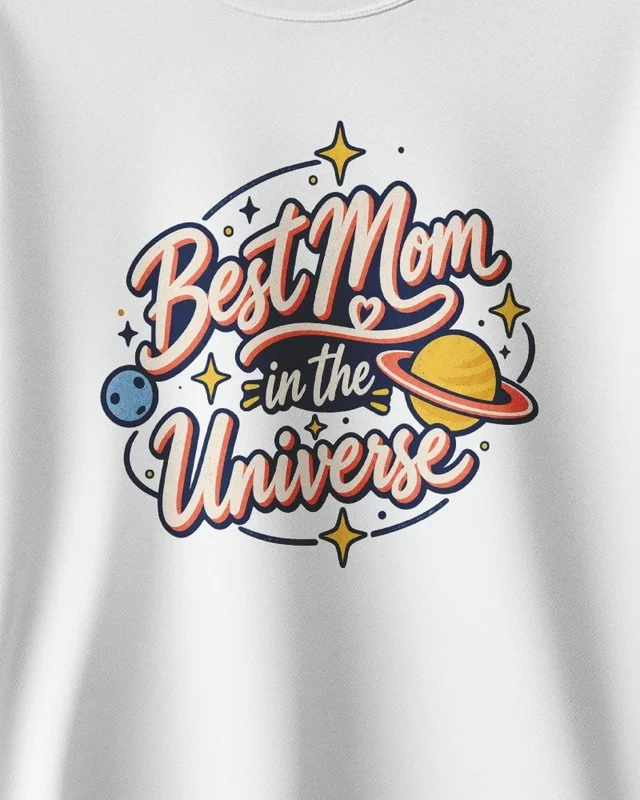 Best Mom in the Universe Sweatshirt in White — design detail