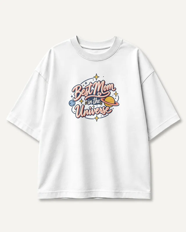 Best Mom in the Universe Oversized T-Shirt in White — front